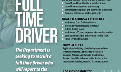 The Department is seeking to recruit a full time Driver who will report to the Supervisor of Drivers