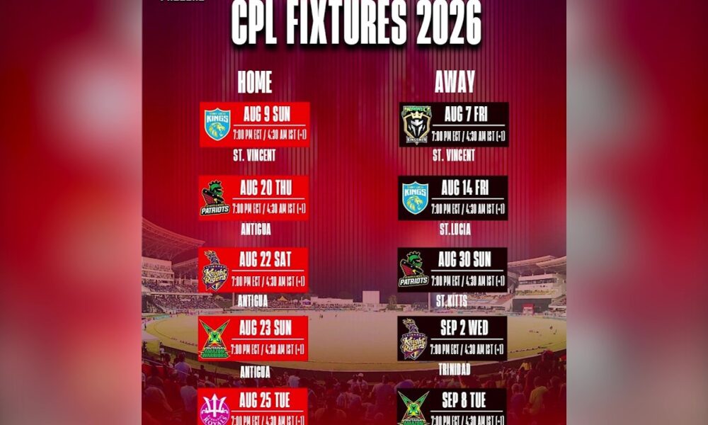 MATCH SCHEDULE RELEASED FOR ANTIGUA BARBUDA FALCONS IN 2026 CPL